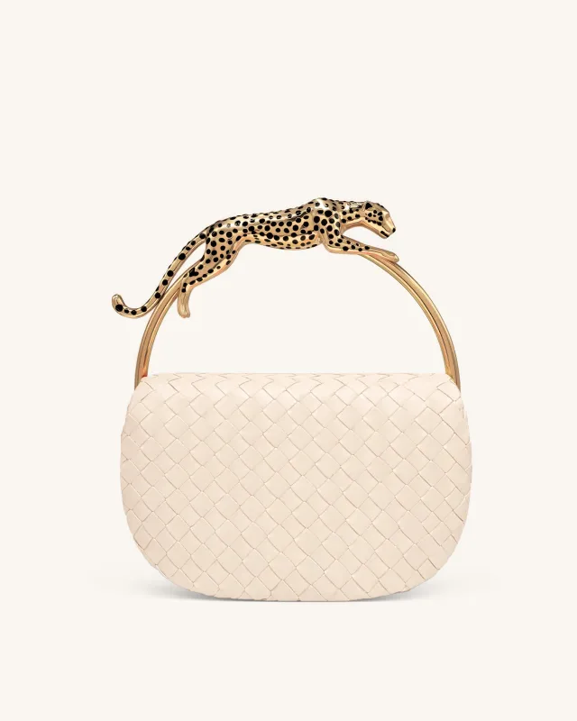 Ione Woven Leopard Shaped Top Handle Bag - Ivory made by JW PEI