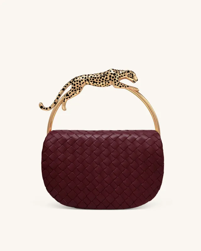 Ione Woven Leopard Shaped Top Handle Bag - Burgundy made by JW PEI