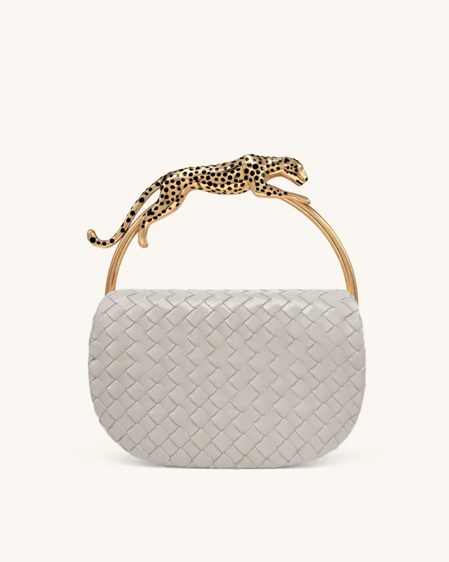 Ione Woven Leopard Shaped Top Handle Bag - Grey made by JW PEI