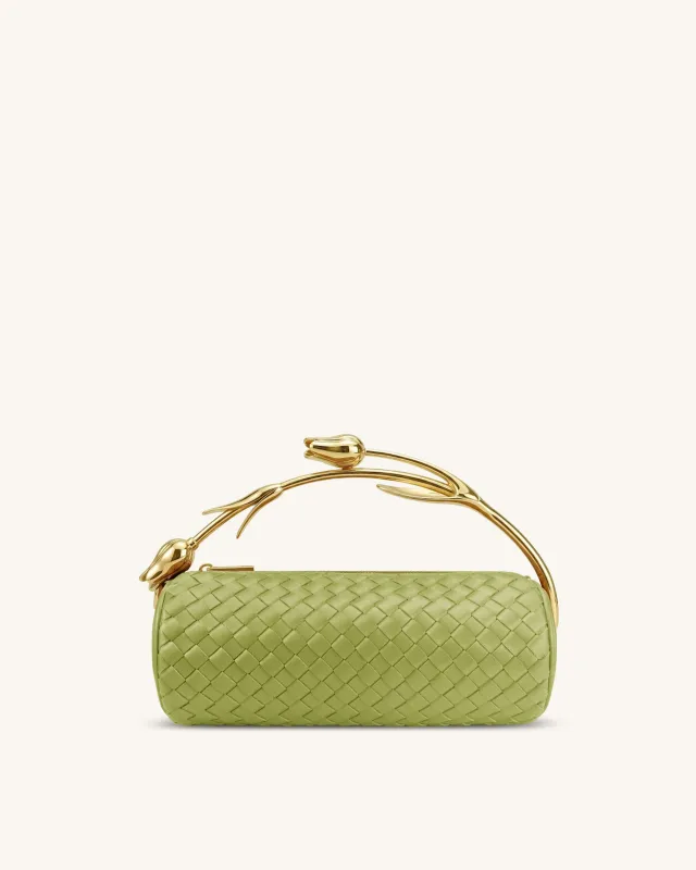 Elara Tulip Shaped Metal Handle Woven Top Handle Bag - Green made by JW PEI