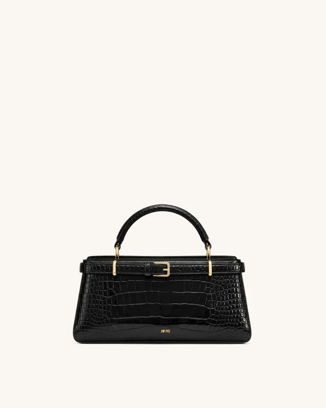 Elena Classic Top Handle Bag - Black Croc made by JW PEI