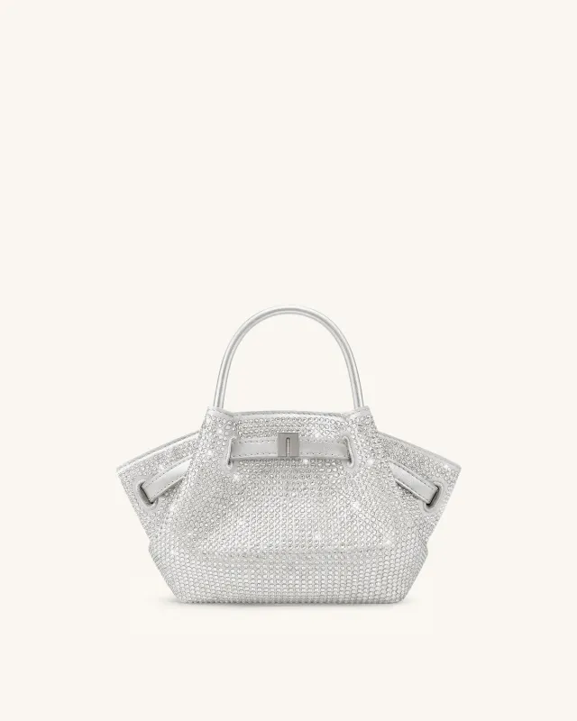 Hana Tiny Artificial Crystal Top Handle Bag - Silver made by JW PEI