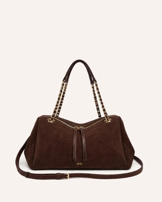 Cara Faux Suede Chain Shoulder Bag - Brown made by JW PEI