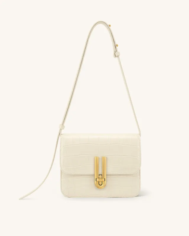 Evania Lock Shoulder Bag - Ivory Croc sold by JW PEI