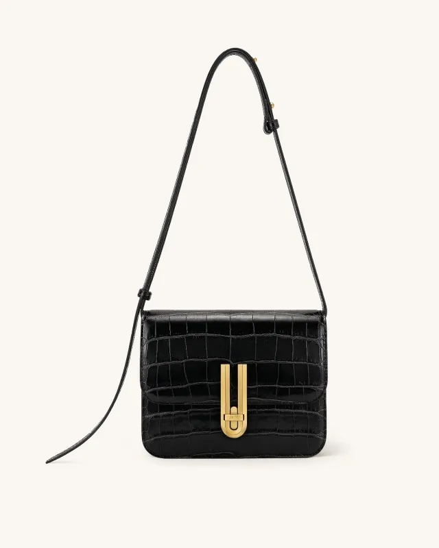 Evania Lock Shoulder Bag - Black Croc made by JW PEI