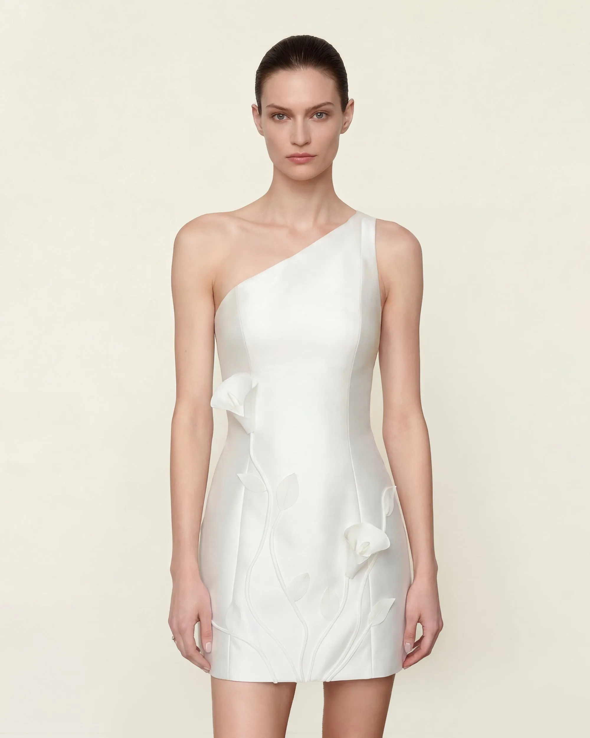 Floral One Shoulder Polyester Dress - White sold by JW PEI