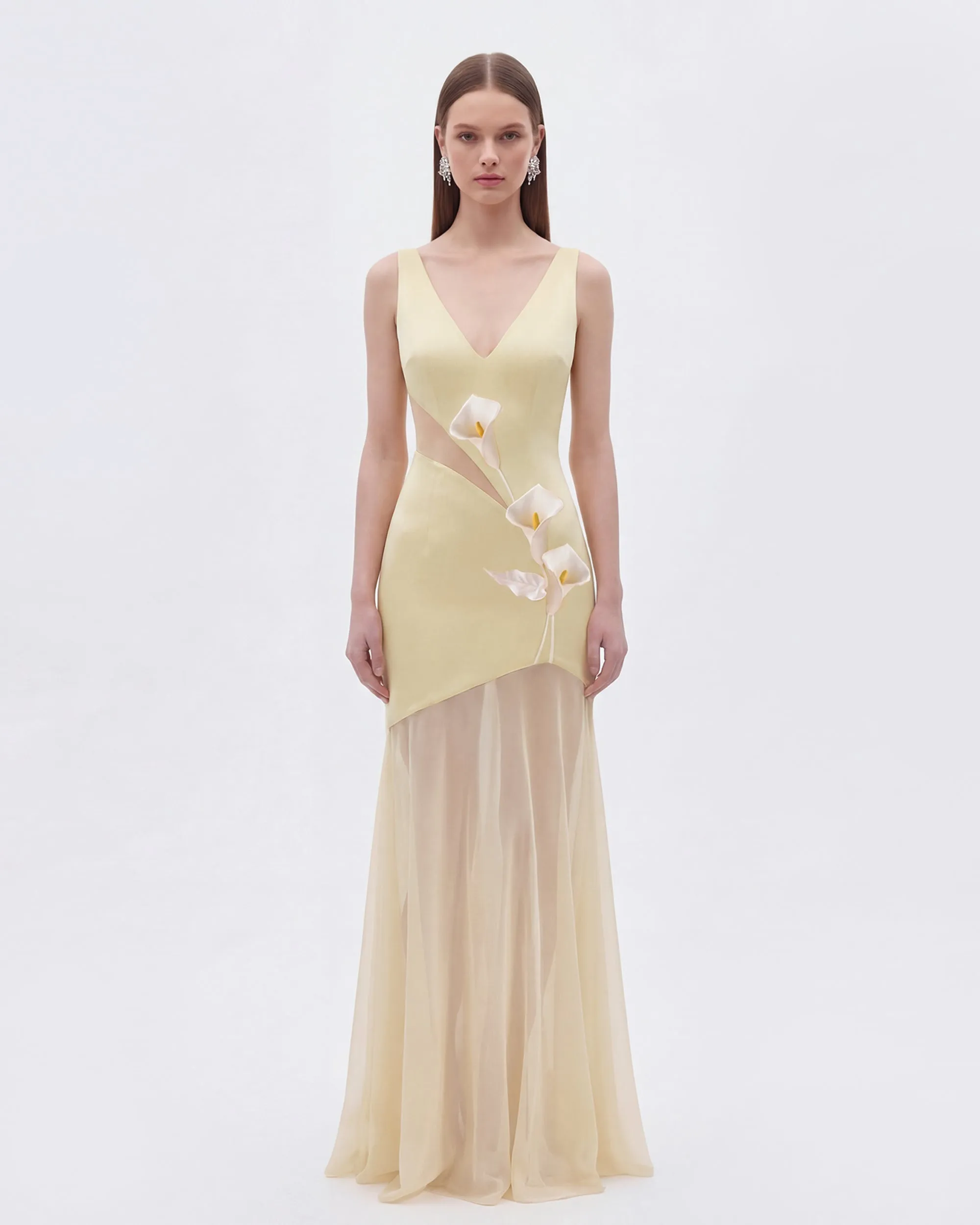 Floral Sheer Panel Dress - Light Yellow sold by JW PEI