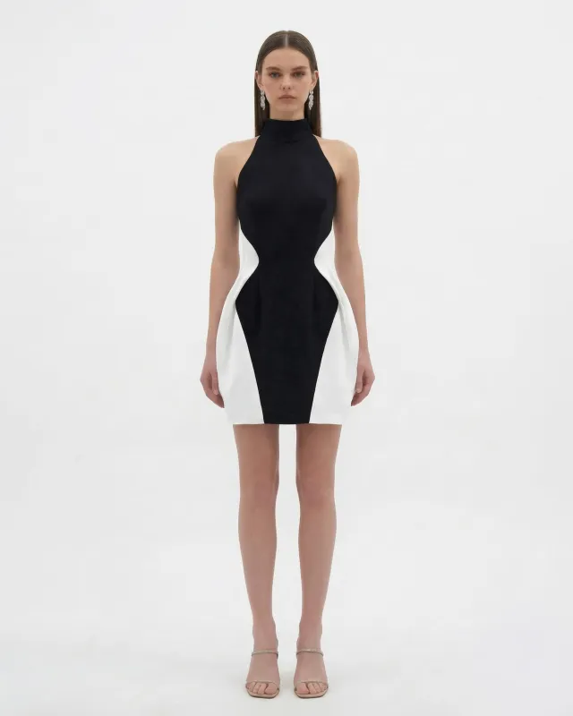 Contrast Panel Bodycon Dress - Black White sold by JW PEI