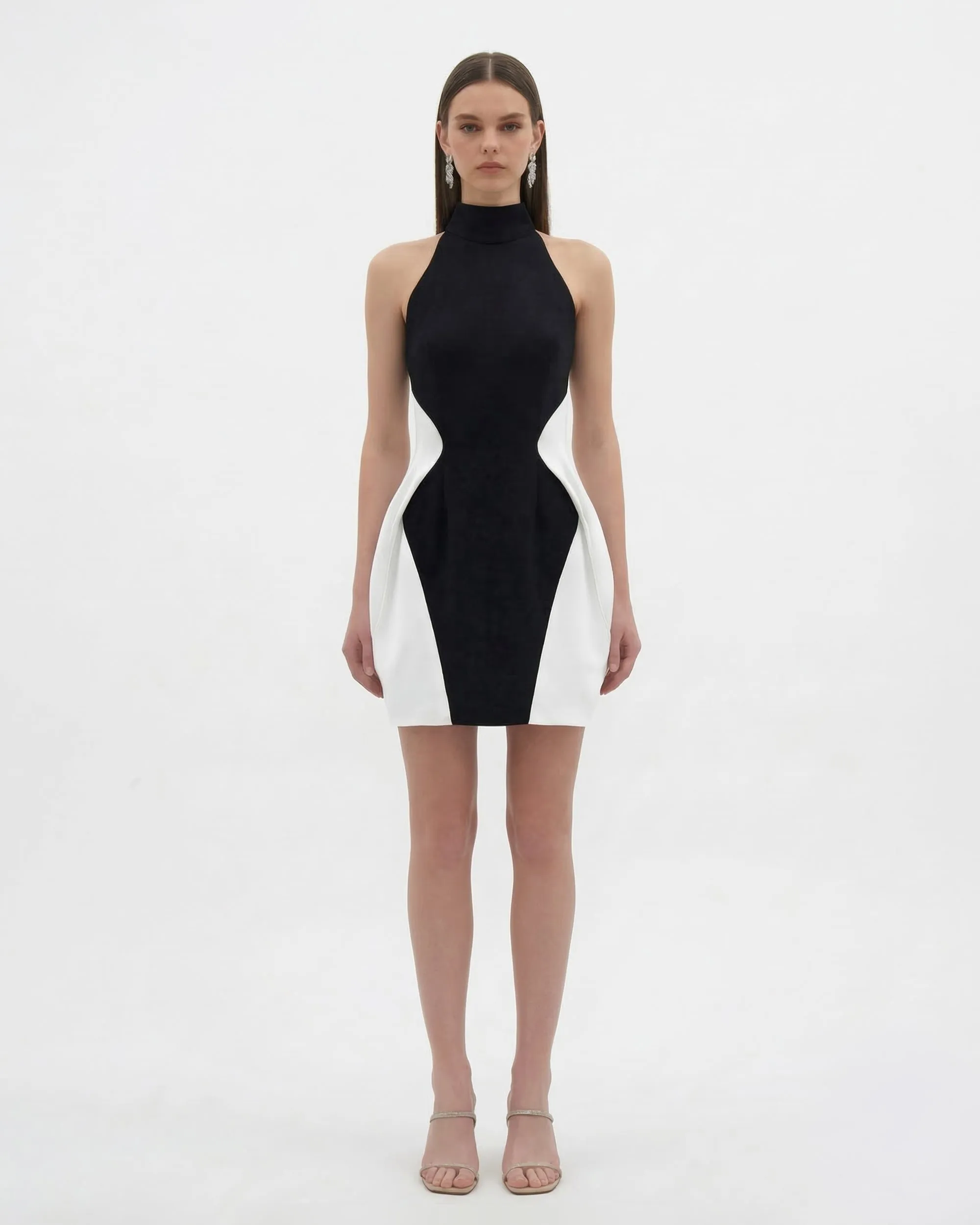 Contrast Panel Bodycon Dress - Black White sold by JW PEI