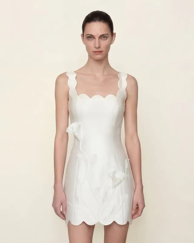 Scalloped Floral Mini Dress - White sold by JW PEI
