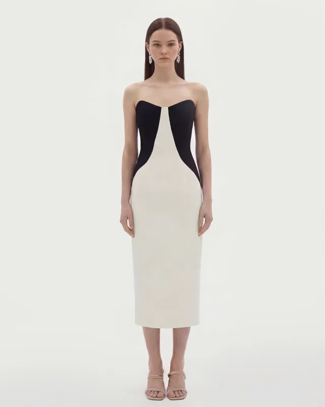 Colorblock Strapless Midi Dress - Black White made by JW PEI