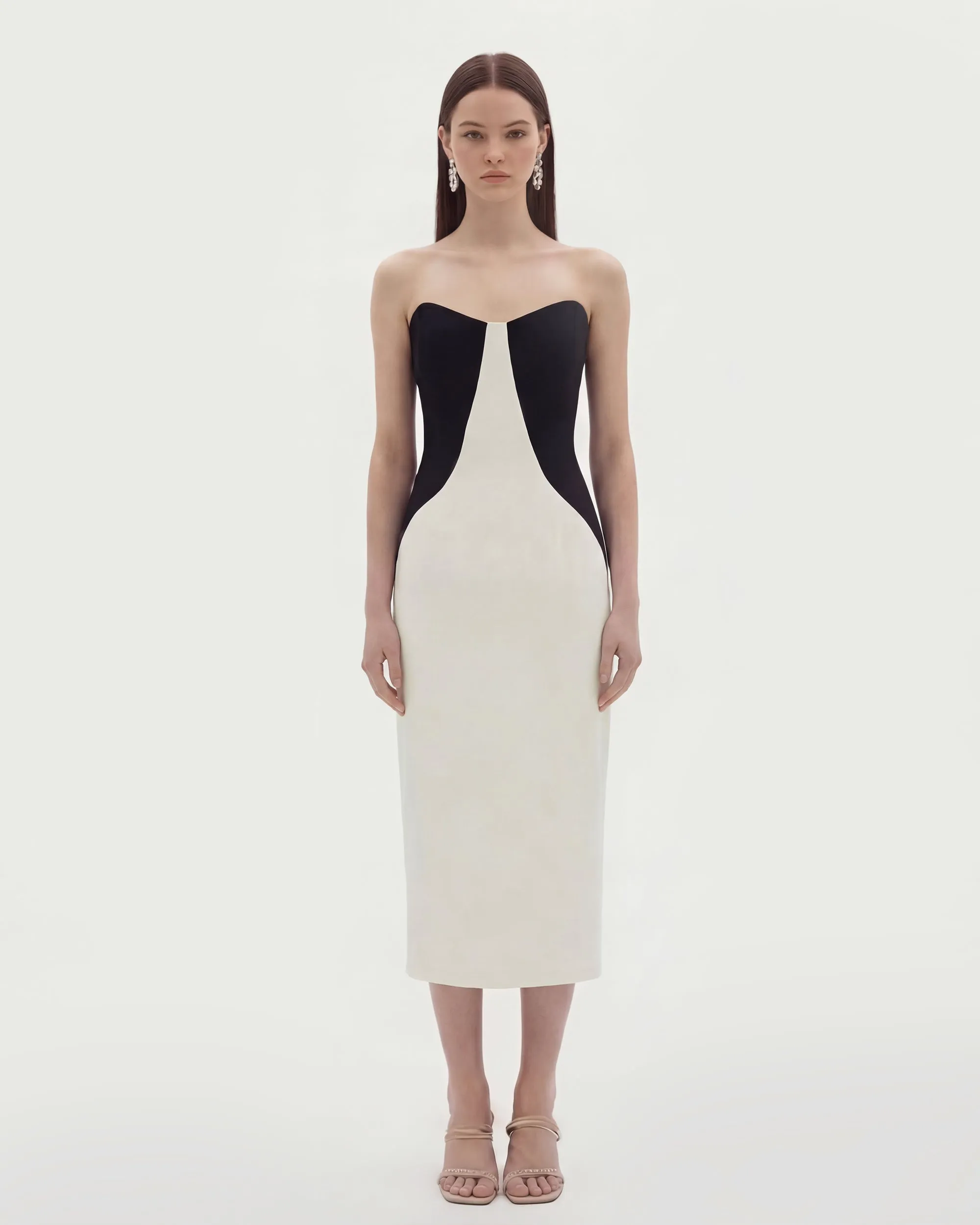 Colorblock Strapless Midi Dress - Black White sold by JW PEI