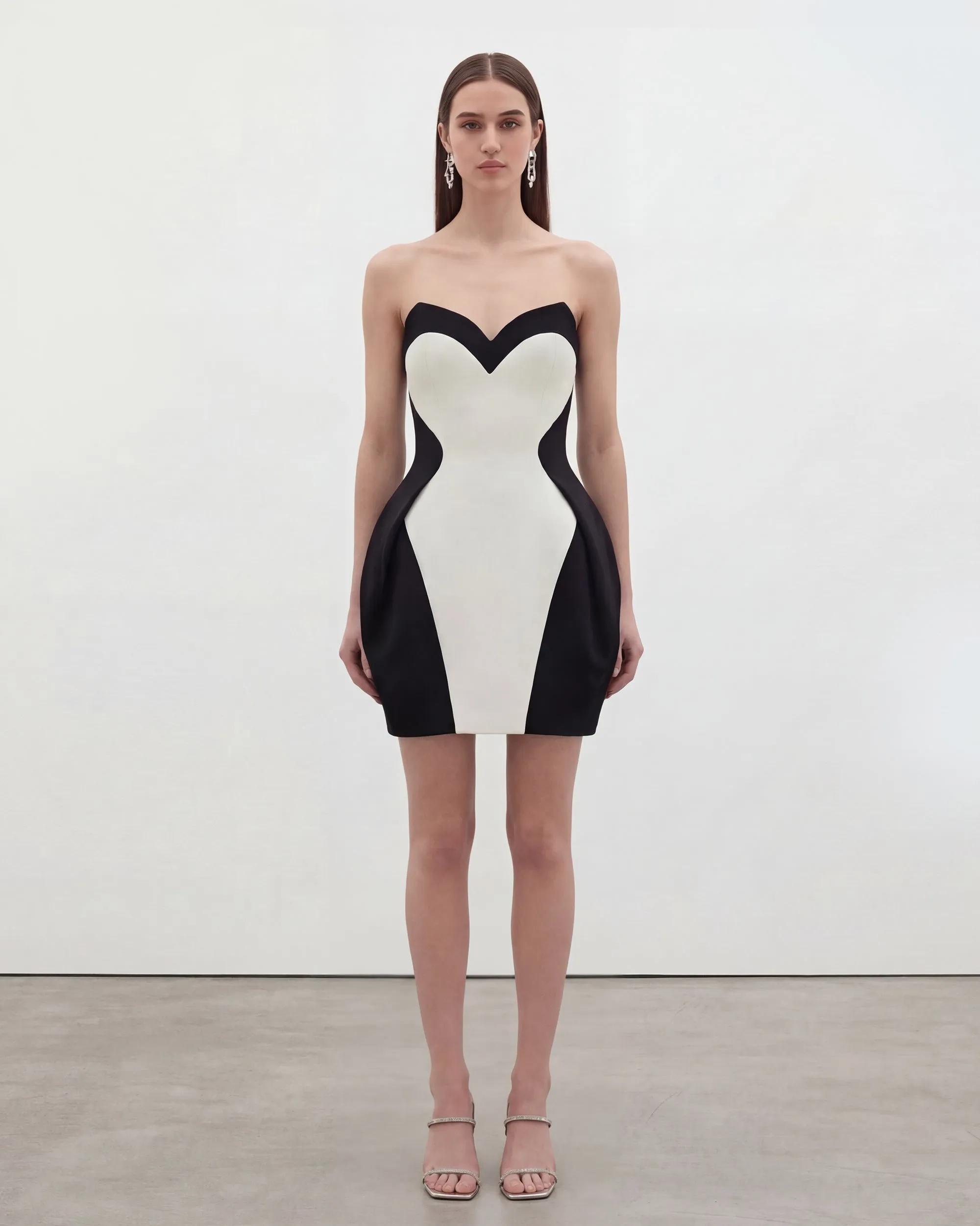 Strapless Contrast Panel Dress - Black White sold by JW PEI