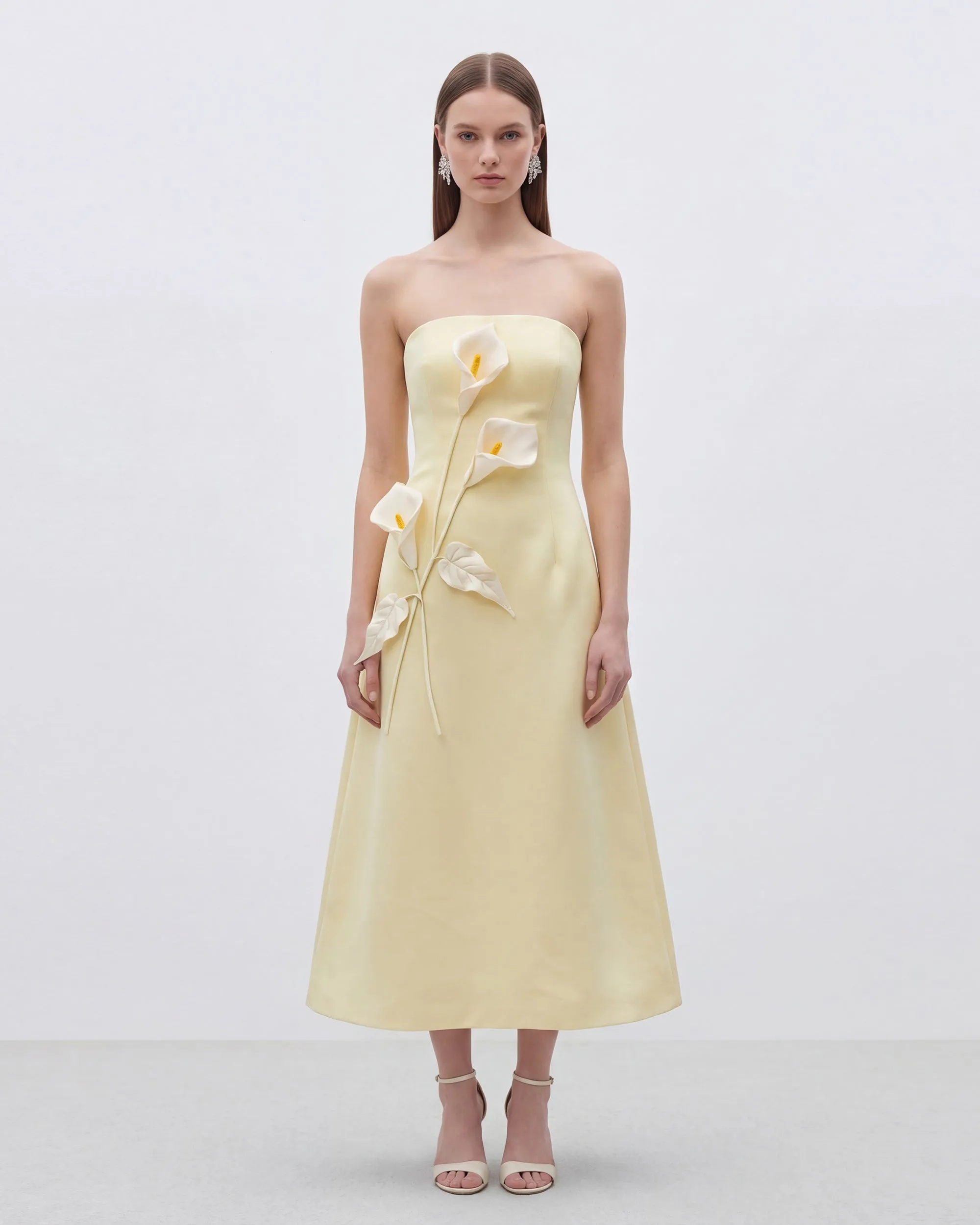 Strapless Floral Appliqué Dress - Light Yellow sold by JW PEI