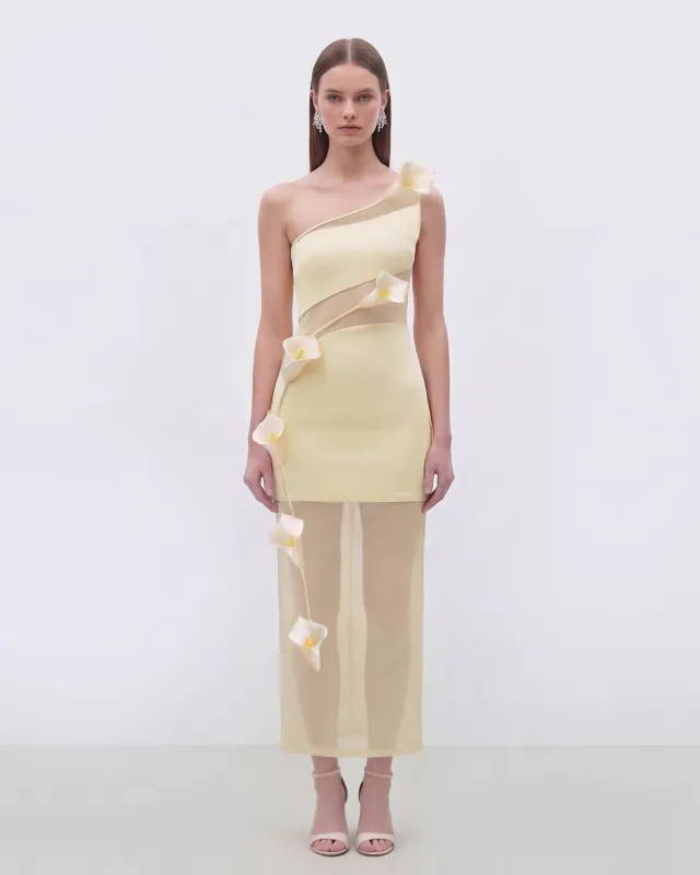 Floral Mesh One Shoulder Dress - Yellow sold by JW PEI