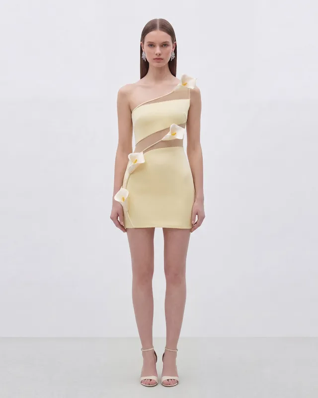 Floral One Shoulder Cutout Dress - Yellow sold by JW PEI