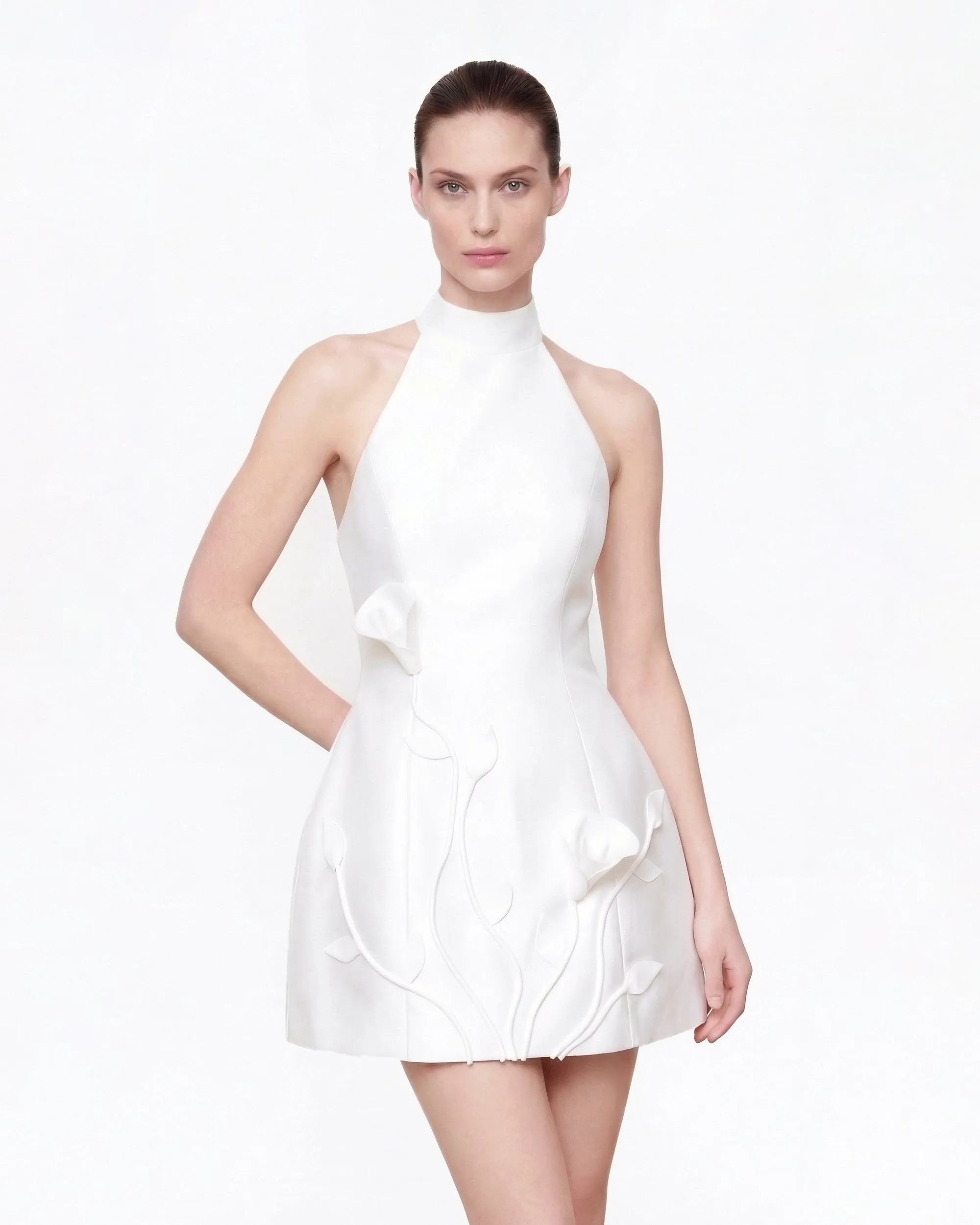 3D Floral Halter Mini Dress - White sold by JW PEI