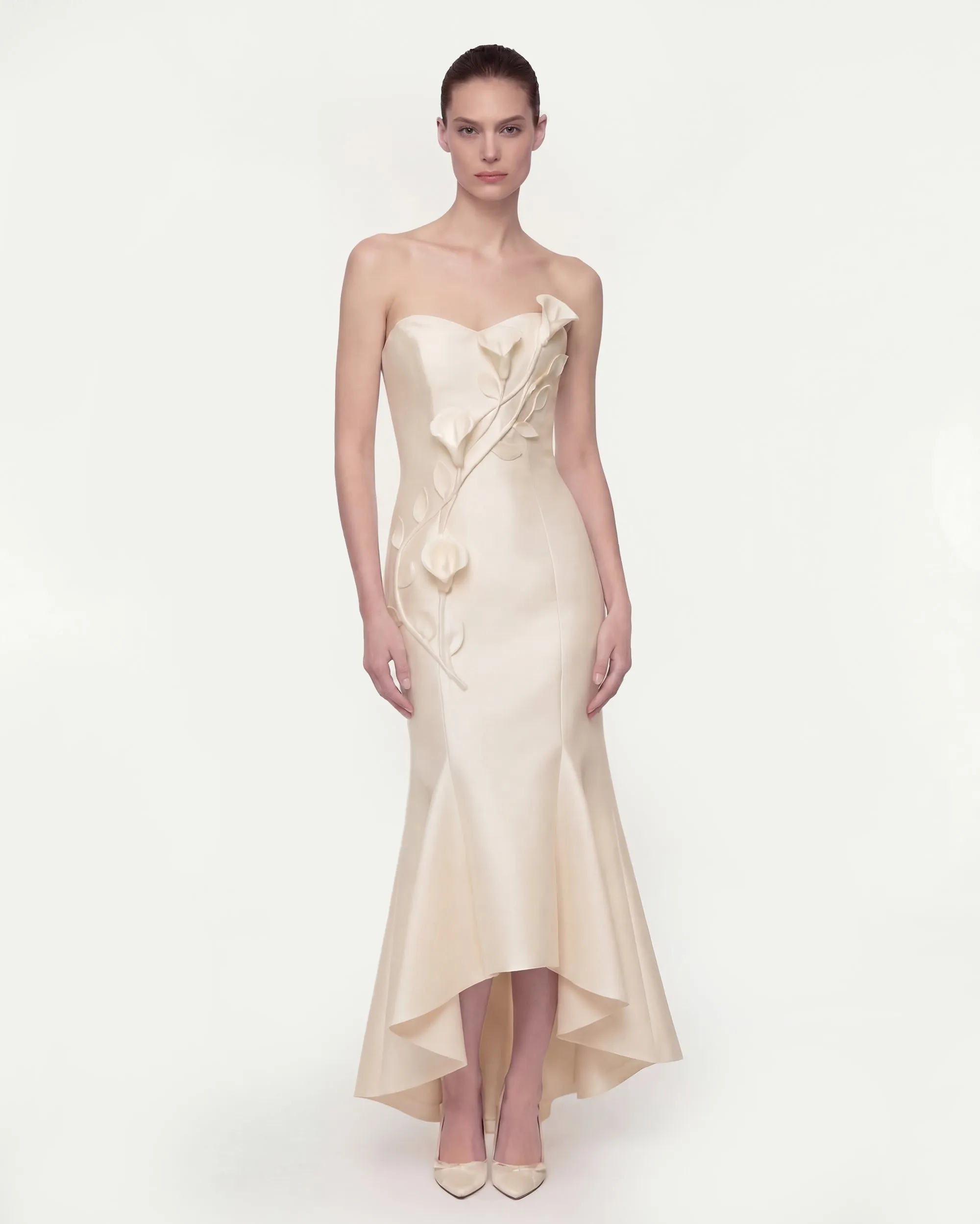 Floral Appliqué Strapless Dress - Ivory sold by JW PEI