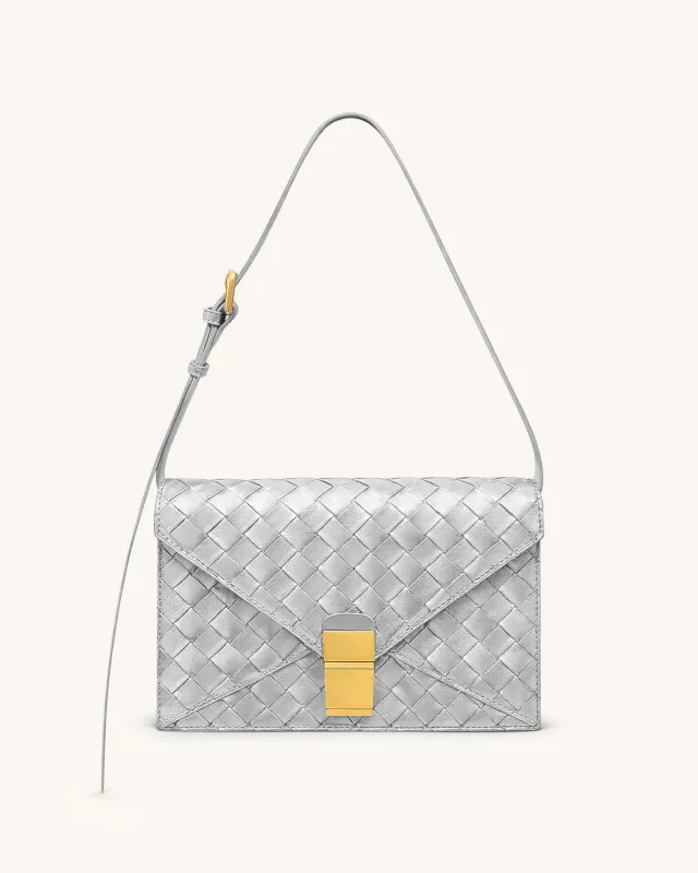 Clio Woven Textured Envelope Crossbody Bag - Silver made by JW PEI