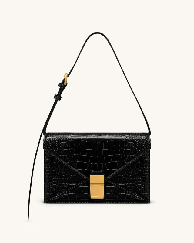 Clio Envelope Crossbody Bag - Black Croc made by JW PEI
