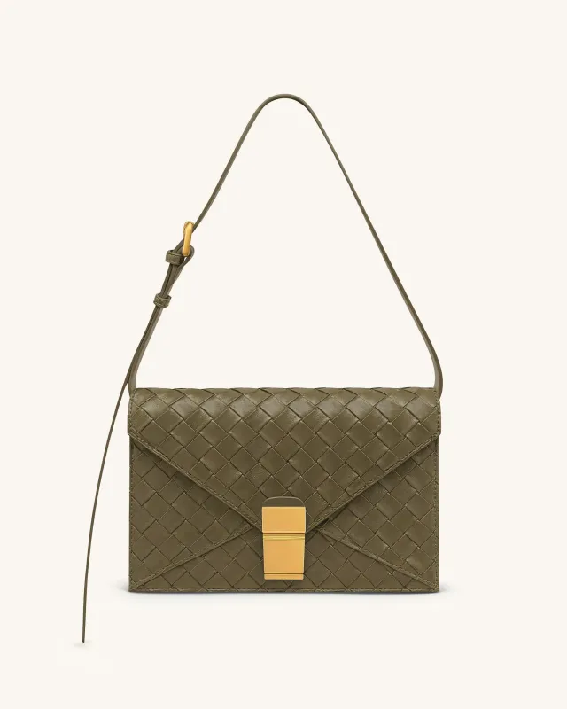 Clio Woven Textured Envelope Crossbody Bag - Olive Green made by JW PEI