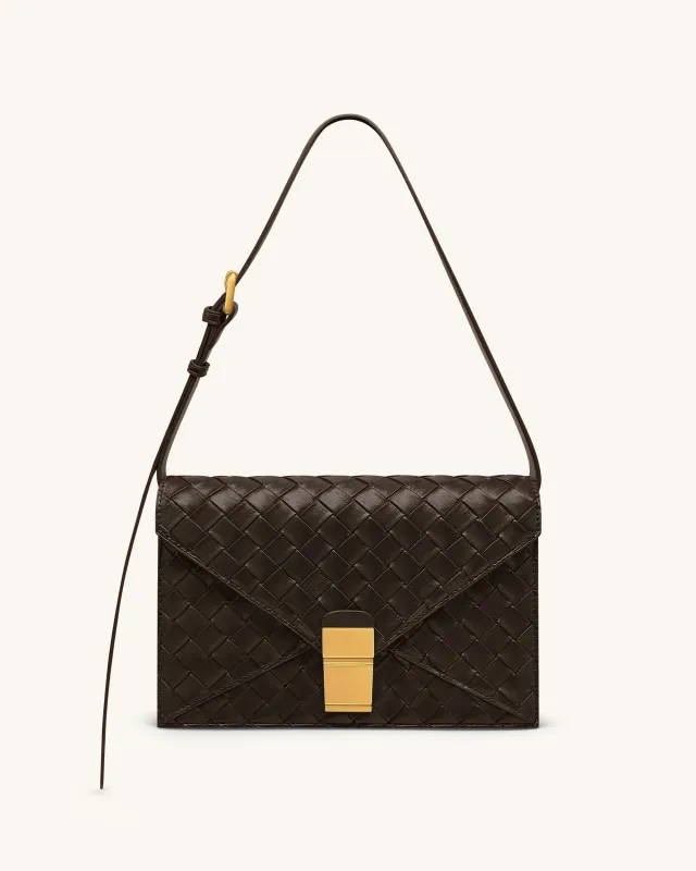 Clio Woven Textured Envelope Crossbody Bag - Dark Brown made by JW PEI