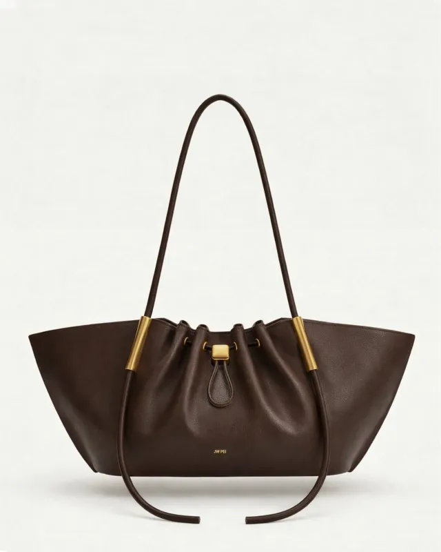 Slouchy Drawstring Shoulder Bag - Brown made by JW PEI