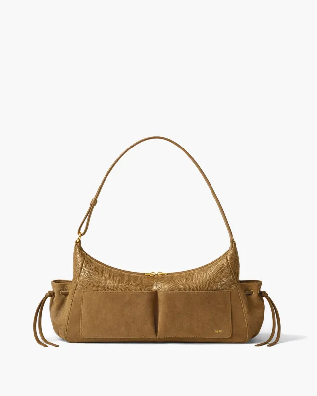 Cyra Lizard-Embossed Faux Suede Shoulder Bag - Brown made by JW PEI