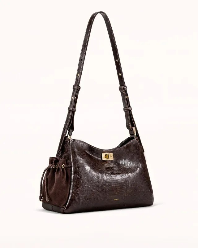 Lila Lizard-Embossed Shoulder Bag - Dark Cocoa made by JW PEI