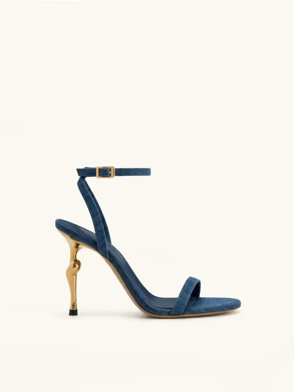Alivia Gold Metal Heel Sandals - Denim Blue made by JW PEI