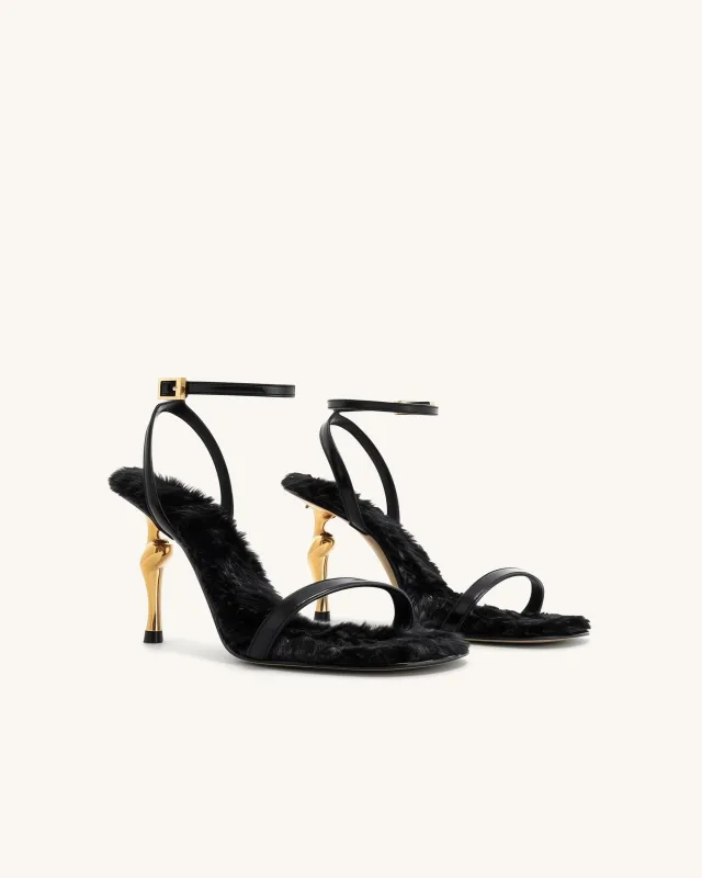 Alivia Faux Fur Heel Sandals - Black made by JW PEI