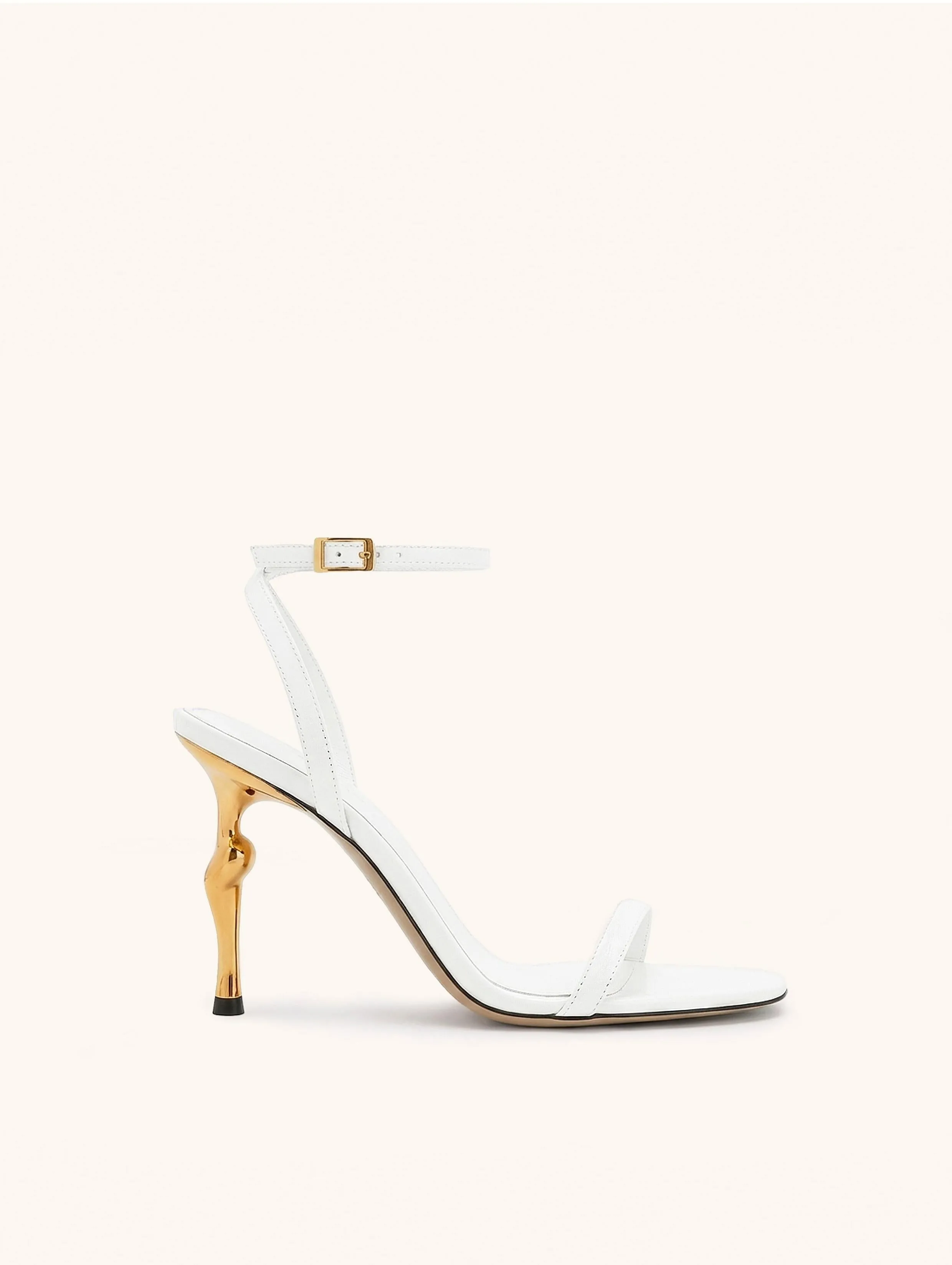 Alivia Gold Metal Heel Sandals - White sold by JW PEI