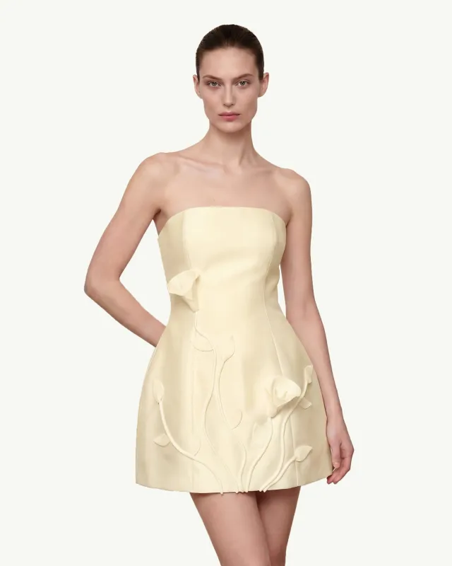3D Vine Floral Strapless Mini Dress - Yellow sold by JW PEI