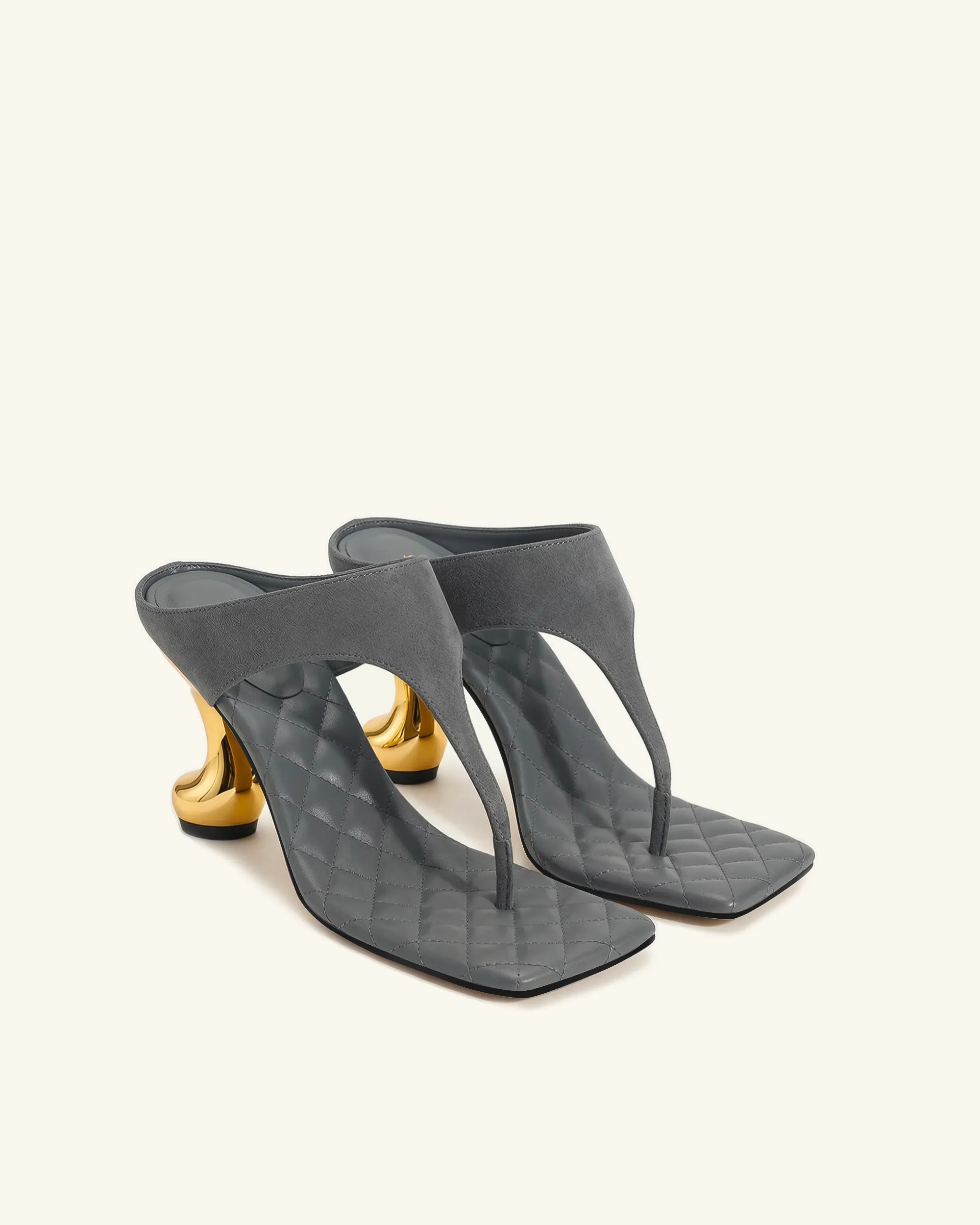 Hannah Quilted suede Thong Heel Mules - Grey sold by JW PEI product image thumbnail 2