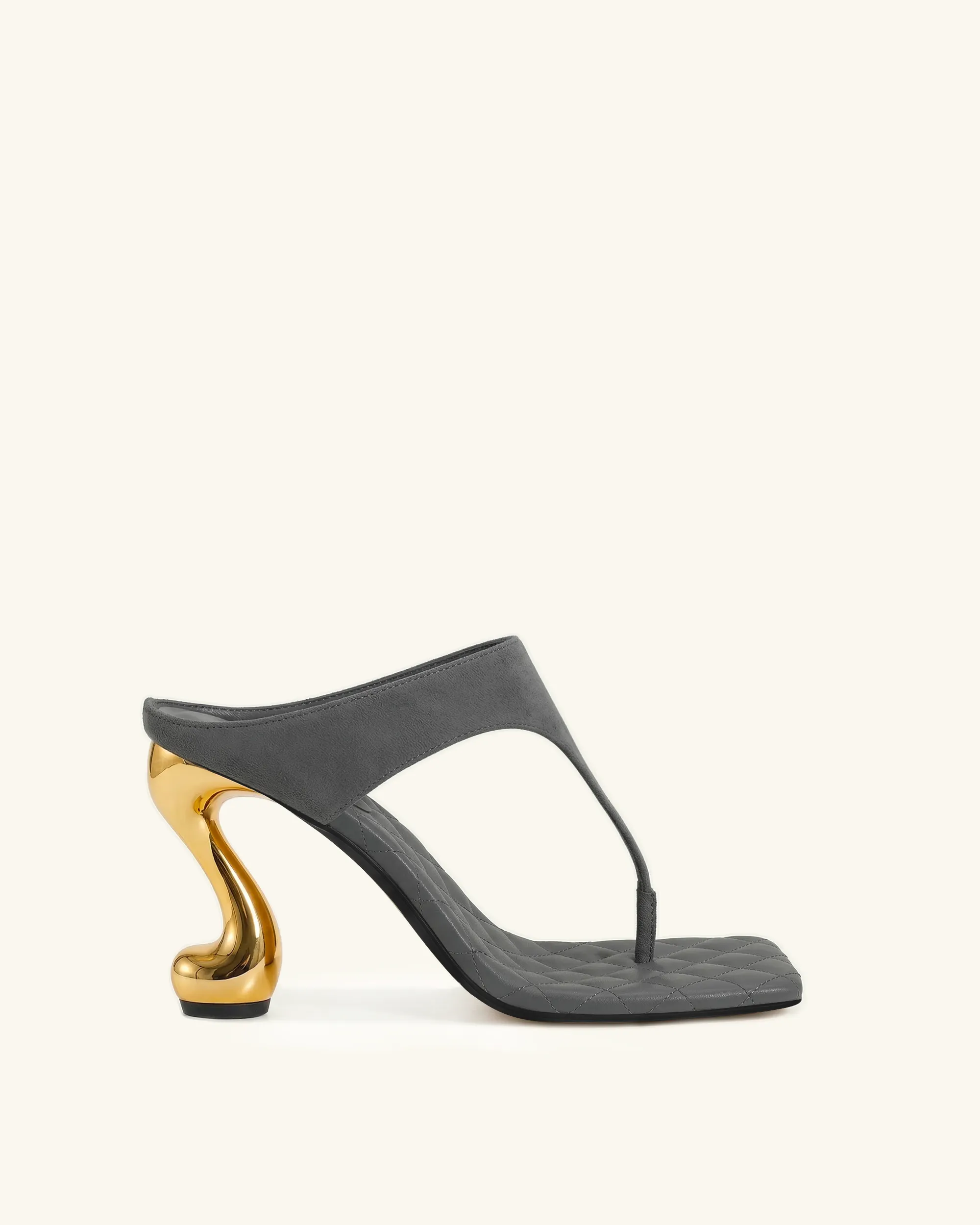 Hannah Quilted suede Thong Heel Mules - Grey sold by JW PEI