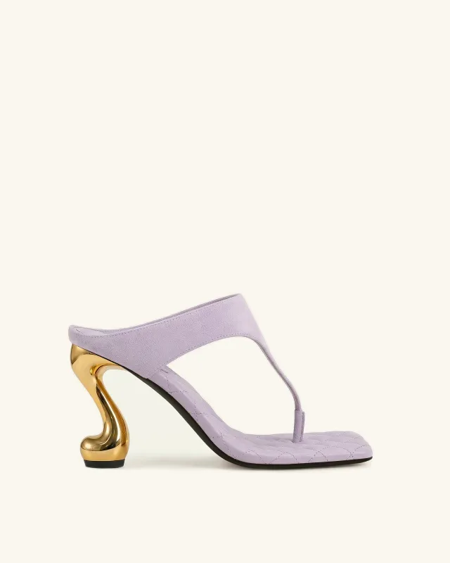Hannah Quilted suede Thong Heel Mules - Purple sold by JW PEI