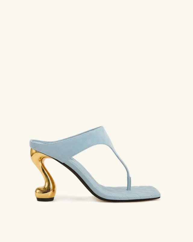 Hannah Quilted suede Thong Heel Mules - Blue made by JW PEI
