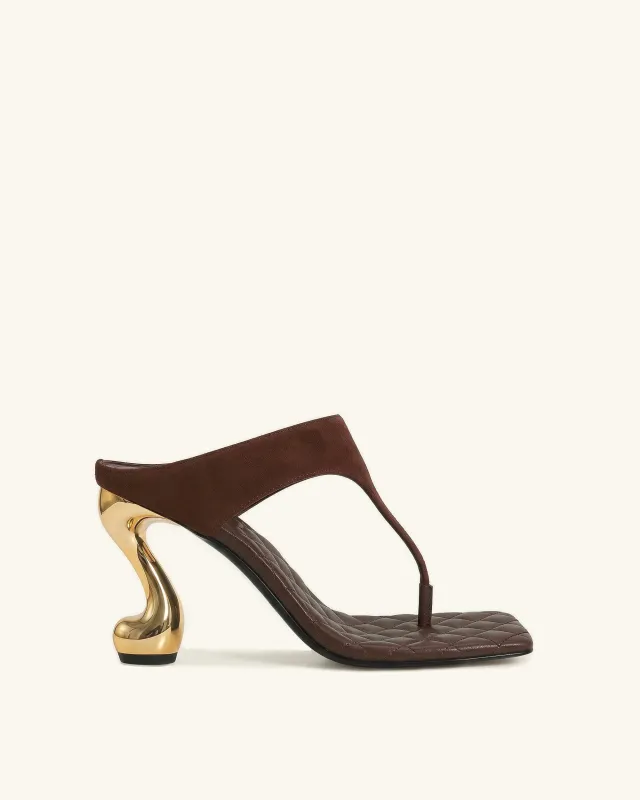 Hannah Quilted suede Thong Heel Mules - Brown sold by JW PEI