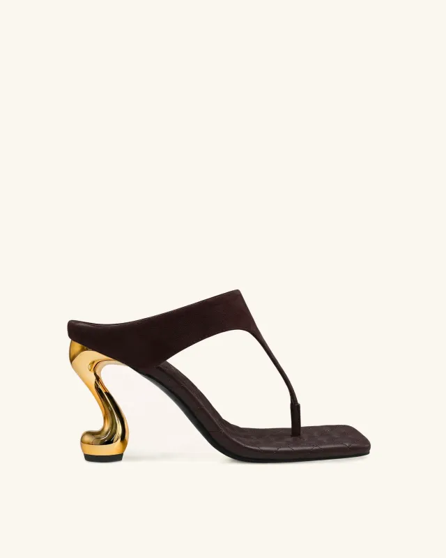 Hannah Quilted suede Thong Heel Mules - Deep Burgundy sold by JW PEI