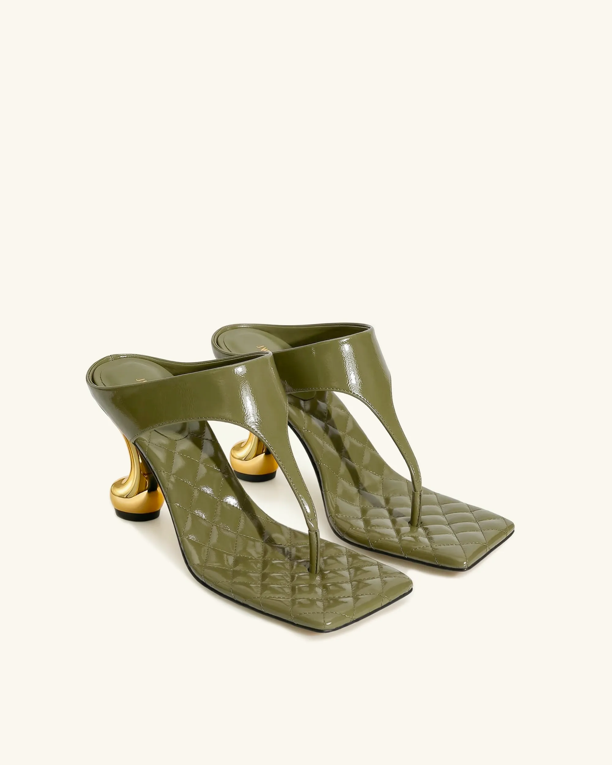 Hannah Quilted Thong Heel Mules - Olive Green sold by JW PEI product image thumbnail 2