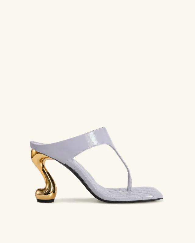 Hannah Quilted Thong Heel Mules - Purple made by JW PEI