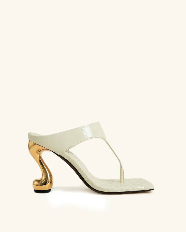 Hannah Quilted Thong Heel Mules - Ivory made by JW PEI