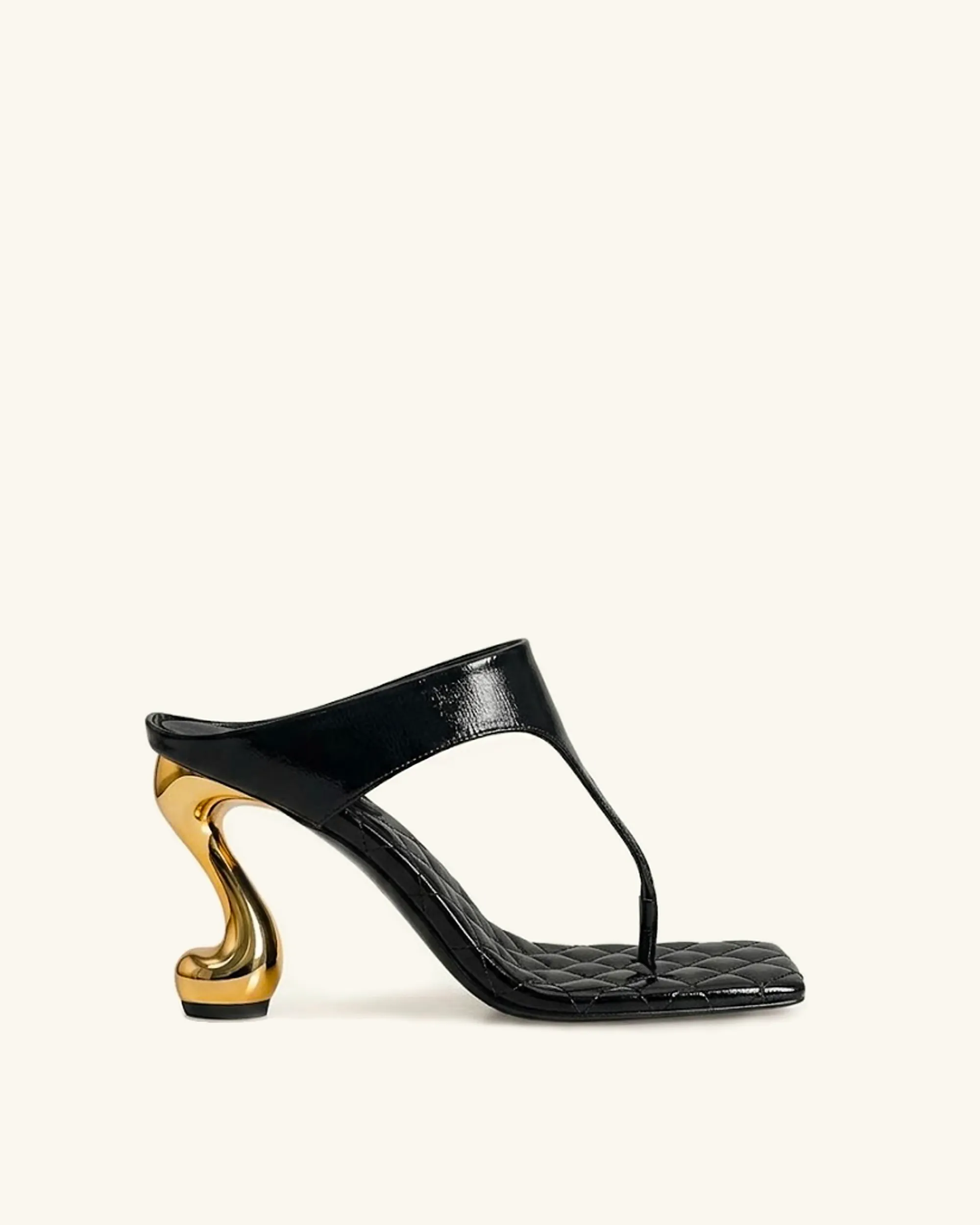 Hannah Quilted Thong Heel Mules - Black sold by JW PEI
