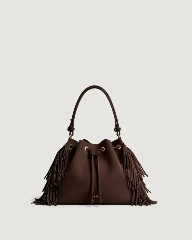 Mila Fringe Bucket Bag - Brown made by JW PEI