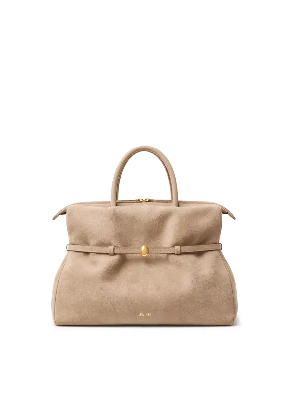 Mia Faux Suede Top Handle Bag - Beige made by JW PEI