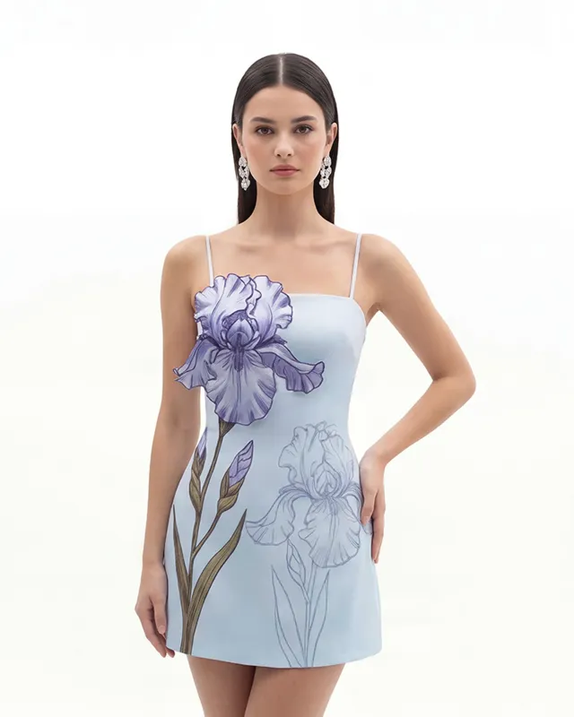 Iris Appliqué Mini Dress - Blue made by JW PEI