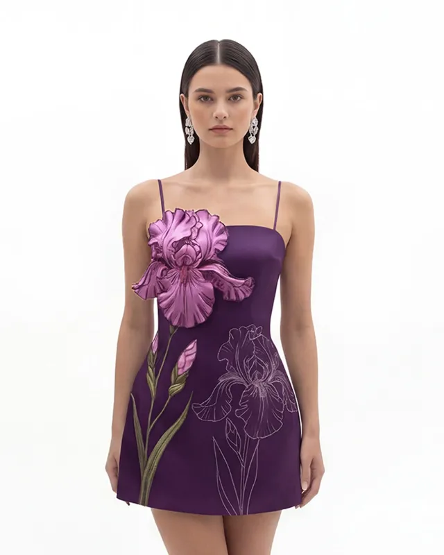 Iris Appliqué Mini Dress - Purple made by JW PEI