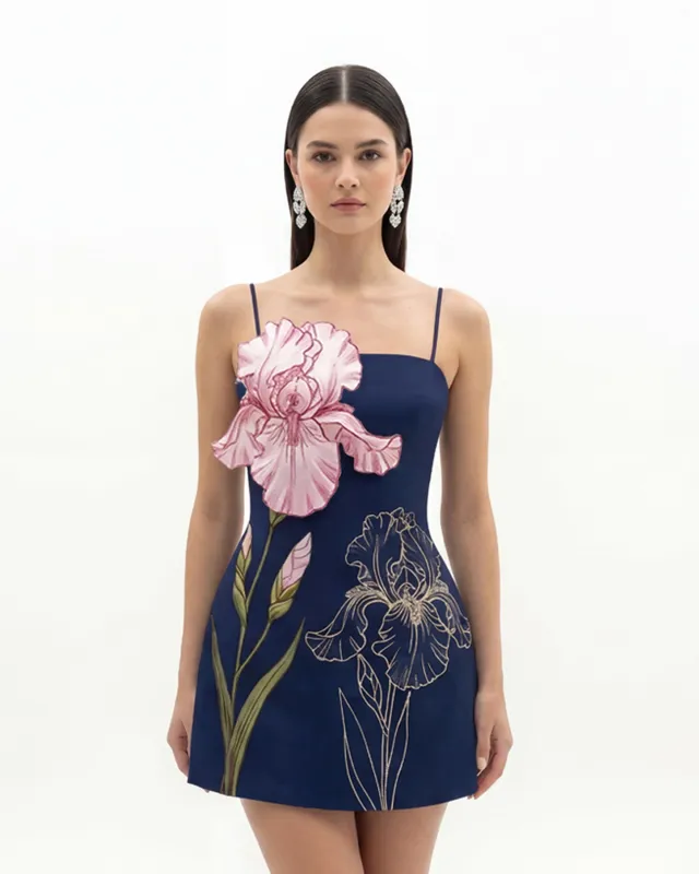 Iris Appliqué Mini Dress - Navy blue made by JW PEI