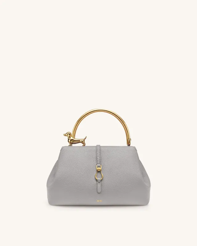 Bruna Dachshund Metal Handle Top Handle Bag - Light Gray made by JW PEI