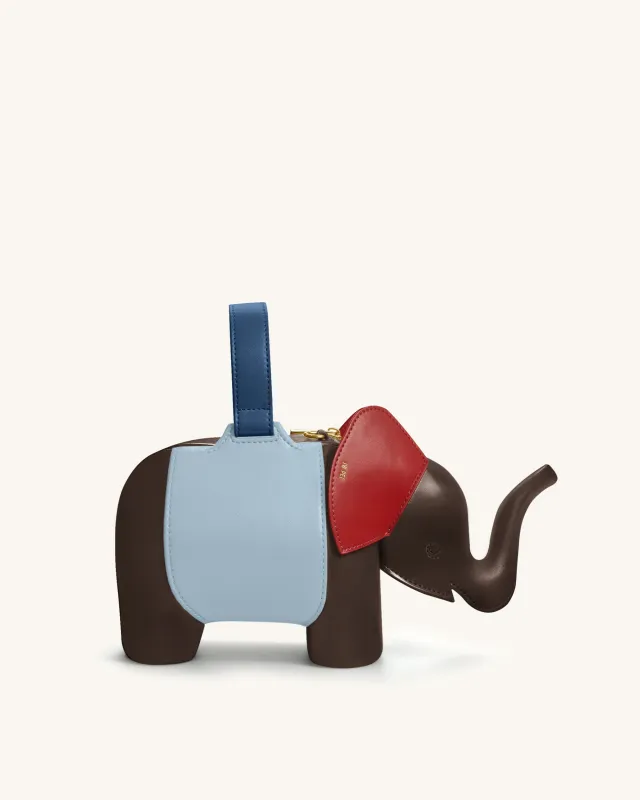 Claire Elephant Shaped Handbag - Dark Brown/Blue made by JW PEI